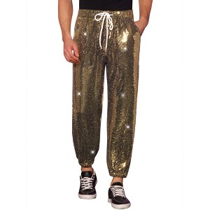 INSPIRE CHIC Men's Elastic Waist Nightwear Club Shiny Sequins Joggers - 1 of 4