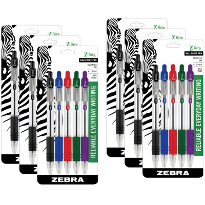 Zebra Pen Z-Grip Ballpoint Retractable Pen, 1.0mm, Assorted, 5 Per Pack, 6 Packs