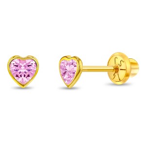 Girls' Bezel CZ Heart Screw Back 14k Gold Earrings - In Season Jewelry - 1 of 4