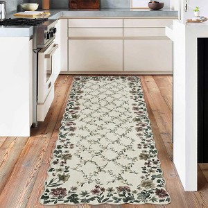 Flora Area Rug Washable Botanical Flower Living Room Rugs Non Slip Soft Low Pile Thin Indoor Bedroom Runners Floor Carpet - 1 of 4