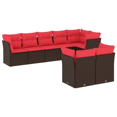 vidaXL 8 Piece Patio Sofa Set with Cushions Brown Poly Rattan