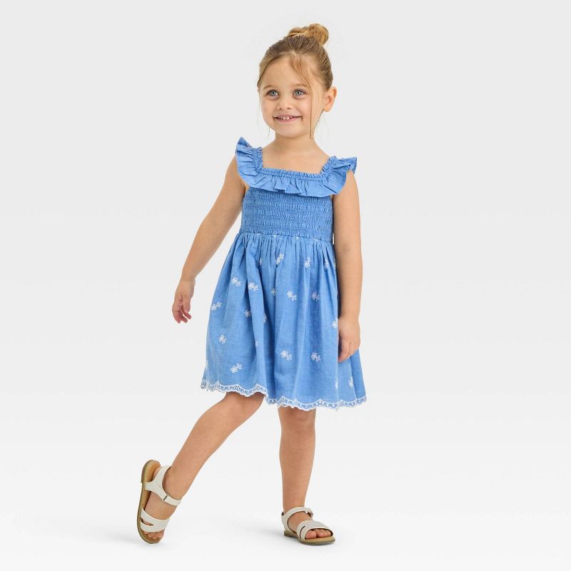 Toddler Girls' Chambray Embroidered Dress - Cat & Jack™ Blue, 4 of 7