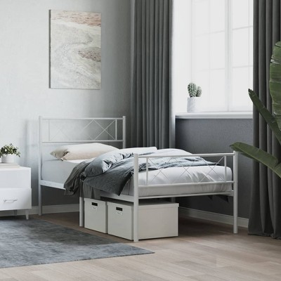 vidaXL Metal Bed Frame with Headboard and Footboard White 39.4 in.x78.7 in.