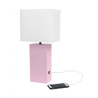Lexington 21" Blush Pink Leather Base Modern Nightstand Lamp with USB Port