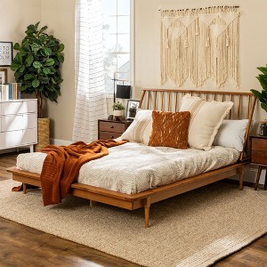NicBex Queen Platform Bed Frame with Spindle Headboard,Mid-Century Wood Platform Bed Frame,No Box Spring Needed,Easy Assembly,Caramel/Walnut/Black - 1 of 4