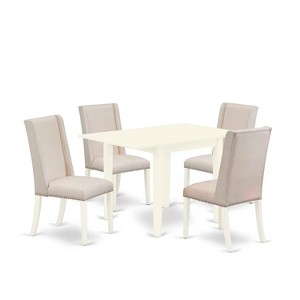 HomeStock 5-Piece Linen White Finish Solid Wood Top Dining Table with 4-Parson Chair with Drop Leaf - 1 of 4