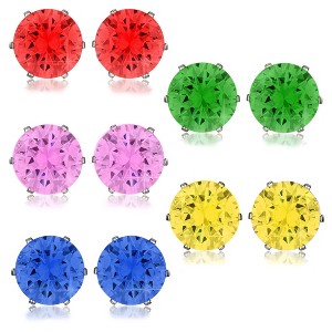 ELYA Women's Polished Cubic Zirconia Stones Stud Steel Earring Set - 1 of 2