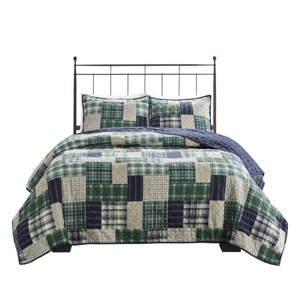 Gulches King/Cal King 3 Piece Reversible Printed Quilt Set Green / Navy - 1 of 4