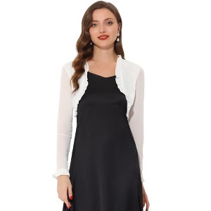 INSPIRE CHIC Women's Elegant Sheer Mesh Long Sleeve Ruffle Collar Crop Bolero - 1 of 4