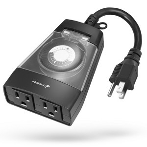 Fosmon Outdoor Timer For Outlet Waterproof, [ETL Listed] Outdoor Pool Pump Timer Outlet, Outdoor Light Timer Weatherproof, 24 Hour Mechanical 15A Plug - 1 of 4