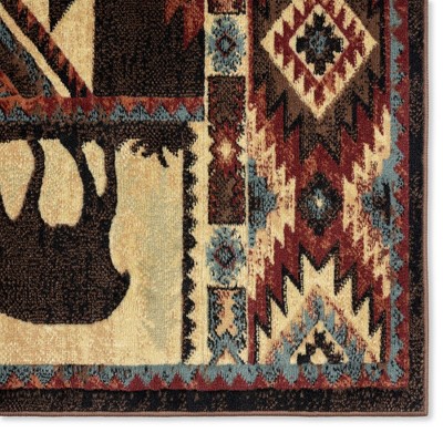 Buffalo Southwest Lodge Wildlife 94" Red Synthetic Area Rug