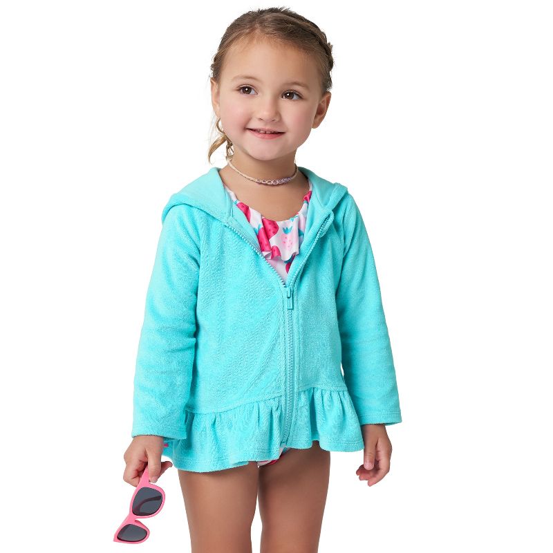 Gerber Baby and Toddler Girls' Swim Zipper Hoodie Terry Coverup, 6 of 11