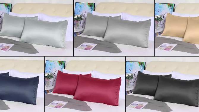 4 Pcs Queen 20"x30" Silk Satin Luxury Cooling Pillowcase Slate Gray - PiccoCasa, 2 of 7, play video