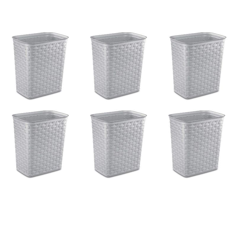Sterilite 3.4 Gallon Weave Wastebasket, Small, Decorative Trash Can for the Bathroom, Bedroom, Dorm Room, or Office, Gray, 6-Pack, 1 of 6