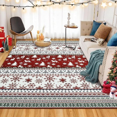 GustoWave Washable Christmas Vintage Boho Floor Area Rug, Low Pile for Bedroom Living Room