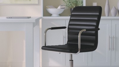 Black Faux Leather Executive Swivel Office Chair with Polished Nickel Frame