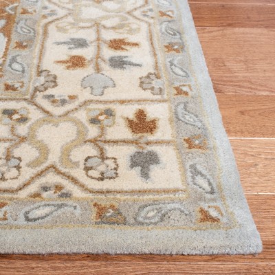 Handmade Light Grey and Cream Wool 4' x 6' Tufted Area Rug