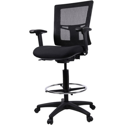 Black Mesh Swivel Drafting Stool with Adjustable Arms