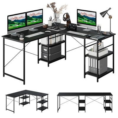 Costway 95'' Convertible L-shaped Corner Computer Desk 2-person Long ...