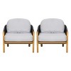 Set of 2 Outdoor Acacia Wood Club Chairs with Rope Armrests and Cushions for Patio or Porch-Cuddlewood - 2 of 4