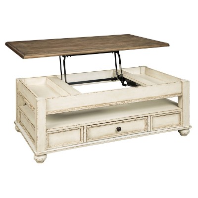 Realyn Two-Tone Lift-Top Coffee Table with Storage, Brown & White