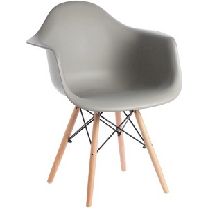 Mid-Century Modern Style Plastic DAW Shell Dining Arm Chair with Wooden Dowel Eiffel Legs, Black - 1 of 4