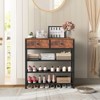 USIKEY Shoe Rack, 4 Tier Shoe Storage Organizer with 2 Drawers, Metal Shoe Shelf for 9-12 Pairs of Shoes, with 3 Fabric Shelves and Wooden Top - 2 of 4