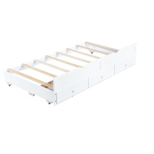 DOMETOUR Twin Size Bed with Headboard, Footboard, Trundle and Three Storage Drawers, Twin Size Pine Wood Bed with Headboard, Footboard,White - 1 of 4