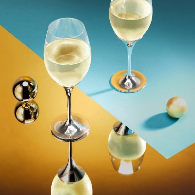 Royal Selangor Pewter White Wine Glass Pair - Domaine Collection Liquor Glasses Set of 2 Round Bowl Design Clear Gift Box for Anniversary, Wedding