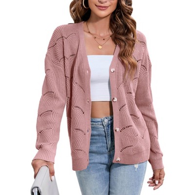 Women's Lightweight Crochet Cardigan Long Sleeve Hollow Out Kint Sweaters