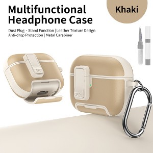 HTUTWOO for Airpods 4 Leather Case, All-Round Headphone Protective Cover, With Hidden Bracket, Magnetic Lock, Cleaning Kit for Man Women - 1 of 4