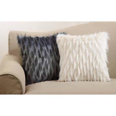 Black Faux Fur Square Decorative Pillow with Polyester Filling
