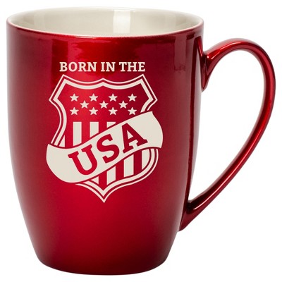 100 North United States of America 10 Ounce Cardinal Red Metallic Finish, Comfortably Fits Your Hands, New Bone China Coffee Tea Cup Mug, Born In The