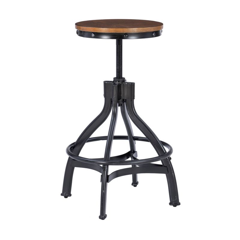 Set of 2 24-29&#34; Tormo Adjustable Height Backless Metal and Distressed Wood Seat Barstool Black - Powell, 4 of 13