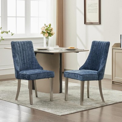 Lycvki Chenille Dining Chairs Accent Chair for Dining Room with Brushed Stainless Steel Legs,Set of 2
