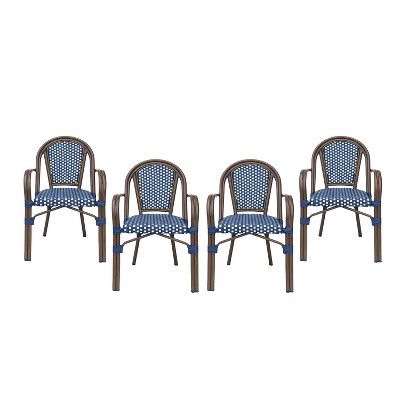 4pk Brianna Outdoor French Bistro Chairs Navy/White - Christopher Knight Home
