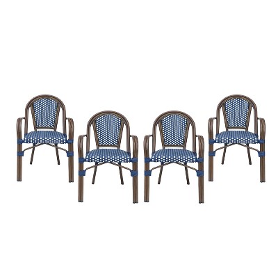 4pk Brianna Outdoor French Bistro Chairs Navy white Christopher Knight Home Rattan Aluminum Mold resistant Target