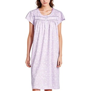 YafeMarte Women’s Short Sleeve Cotton Blend Nightgown with Lace Trim and Floral Design - 1 of 4