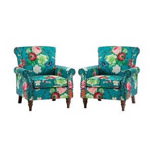 Set of 2 Araceli Traditional Wooden Upholstered Floral Armchair with Wingback and Nailhead Trim | ARTFUL LIVING DESIGN - 1 of 4
