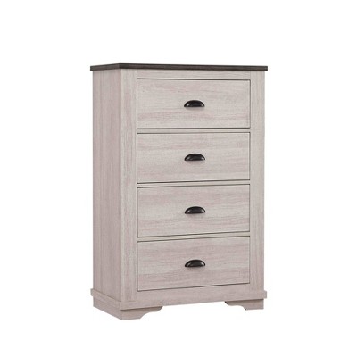 Wooden Chest with 5 Drawers and Metal Cup Pulls Antique White - Benzara