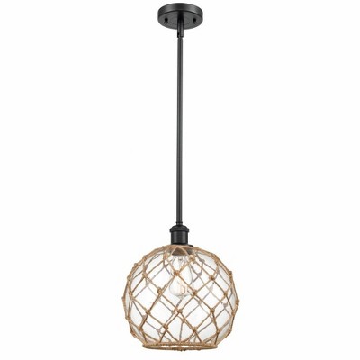 Farmhouse Rope - 1 Light Stem Hung Mini Pendant In Industrial Style-13 Inches Tall and 10 Inches Wide