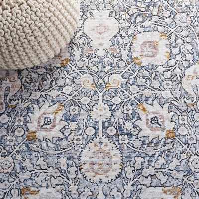 Ivory and Grey Oriental Synthetic Runner Rug