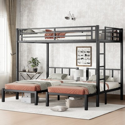Lycvki Metal Triple Bunk Bed with Safety Guardrails, Noise Reduced