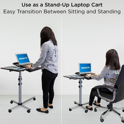 Black Adjustable Rolling Laptop and Projector Cart with Wheels