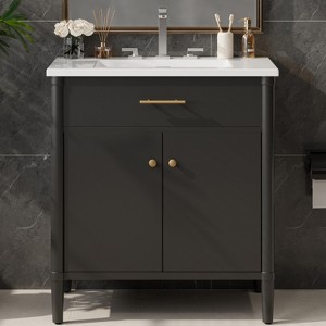 Christopher Knight Home Kachina Modern 31" Bathroom Vanity with Ceramic Sink, 2 Doors and Adjustable Shelf - 1 of 4