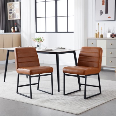 Mid Century Modern Leisure Dining Chairs Set of 2,Modern Kitchen Chair with Upholstered Seat Backrest, Metal Leg,Armless Leisure for Living Bedroom