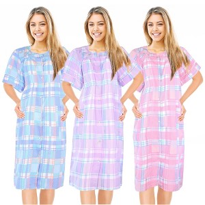 JEFFRICO 3 Pack House Dresses for Women with Pockets - Lightweight Breathable Short Sleeve Muumuu & Nightgowns - Dusters - 1 of 4