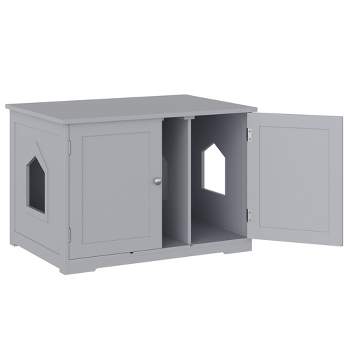 PawHut Modern Cat Litter Box Enclosure with Adjustable Partition for Customizable Space, Cat Washroom End Table with Hidden Storage Cabinet