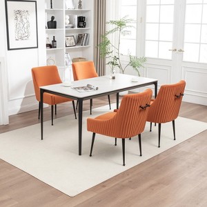 SEYNAR Modern Glam Velvet Black Metal Legs Dining Chair or Vanity Chair Set of 4 with Rear Handle - 1 of 4