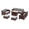 Sonkuki 7 Pieces Patio Sofa with Rectangle Fire Pit Table and Ottomans, Wicker Conversation Couch, Navy Blue Cushion - 2 of 4
